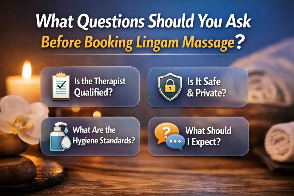 Know what to ask before booking a lingam massage. Ensure safety, privacy, hygiene, and a professional experience with the right questions.